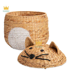 Vietnam Export Wholesale Cute Cat Water Hyacinth Animal Storage <b>Basket</b> <b>Laundry</b> <b>Basket</b> Baby Room Decoration - Product Image 4