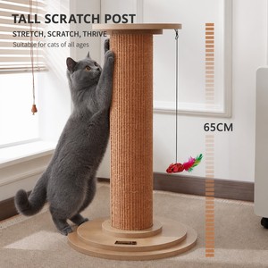 Tiragraffi per Gatti con Base Rotonda in Legno, Giocattolo Interattivo a Forma di Pesce Integrato, Design Verticale Salvaspazio in Stile Nordico Minimalista - Product Image 5