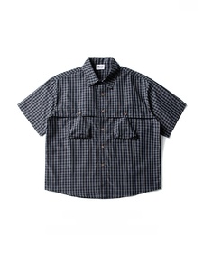 Camisa de Vestir de Manga Tres Cuartos, Estilo Retro Americano, a Cuadros, Tejida, Lavada, con Doble Bolsillo, para Hombre, Verano - Product Image 2