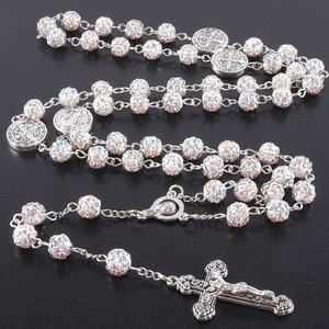 Collar <span class=keywords><strong>de</strong></span> <span class=keywords><strong>Rosario</strong></span> con Colgante <span class=keywords><strong>de</strong></span> Cruz Personalizado al por Mayor, Joyería Religiosa Cristiana Multicolor con Cuentas <span class=keywords><strong>de</strong></span> Diamantes <span class=keywords><strong>de</strong></span> Imitación - Product Image 5