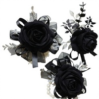 Set Bunga Kain Mawar Hitam Dekorasi Bunga Buatan untuk Boutonniere & Corsage Pergelangan Tangan Gaya Gotik untuk Festival Qixi