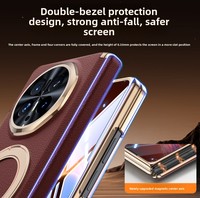 Étui de téléphone à charnière double axe en cuir véritable pressé à chaud, style INS, avec support magnétique pour Honor Magic V6