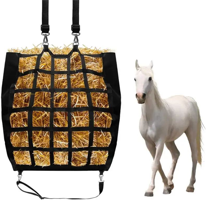 Saco de feno para cavalo com fundo super forte e alimentação lenta personalizado Web Front exclusivo de nylon