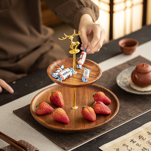 Walnut wood double-layer <b>tray</b>, fruit plate, <b>tea</b> <b>tray</b>, pastry and cake <b>tray</b>, <b>tea</b> break table, dry pot multi-layer storage rack - Product Image 2