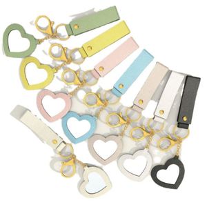 Wholesale Heart <b>Mirror</b> Pu Leather Keychain Customizable Multi-Color Wristlet Ring Key Pendant Valentine Day for Women - Product Image 5