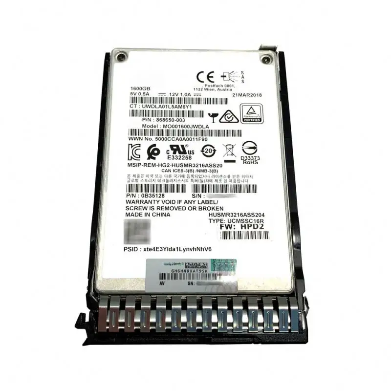 873570-001 868650-003 SAS 12G karışık kullanım 2.5in SC dijital olarak imzalanmış Firmware katı hal diski kurumsal SSD 1.6TB 873365-B21