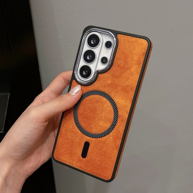 New Denim Pattern PU Leather Magnetic Phone Case for Samsung S26 S23 S24 S25 Ultra Wireless Charging Shockproof Protective Cover