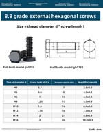 Vis hexagonales noires de grade 8.8, tiges filetées allongées et vis à filetage métrique, gamme complète M3-M24, en acier à faible teneur en carbone, emballées en boîte