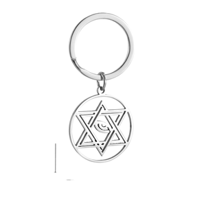 Jinzhu2 New Devil's Eye Porte-clés en acier inoxydable Étoile hexagonale circulaire géométrique Simple Porte-clés évidé - Product Image 1