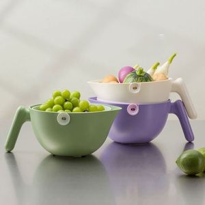 Panier de lavage de légumes et de riz en plastique double couche, passoire à fruits rotative, égouttoir de cuisine avec support de rangement pour usage domestique - Product Image 4
