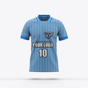 Camiseta de Fútbol de Alta Calidad, Color Azul Cielo y Blanco, Tejido Transpirable, Versión para Fanáticos, Cuello Redondo - Product Image 1