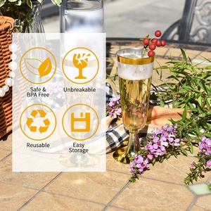 5OZ Weddings Parties Events Clear Plastic <strong>Champagne</strong> <strong>Flutes</strong> With Gold Rim Base Tall PS Hard Goblet For &amp; Wine Glasses Party Cups - Product Image 3