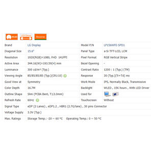 30 Pin LP156WFE-SPD1 Dokunmatik Olmayan 15.6 inç LCD Ekran 1920*1080 WLED Yeni Dizüstü Bilgisayar LCD Ekranı %99 SRGB 300 Cd/<span class=keywords><strong>m</strong></span> 1200:1 - Product Image 6