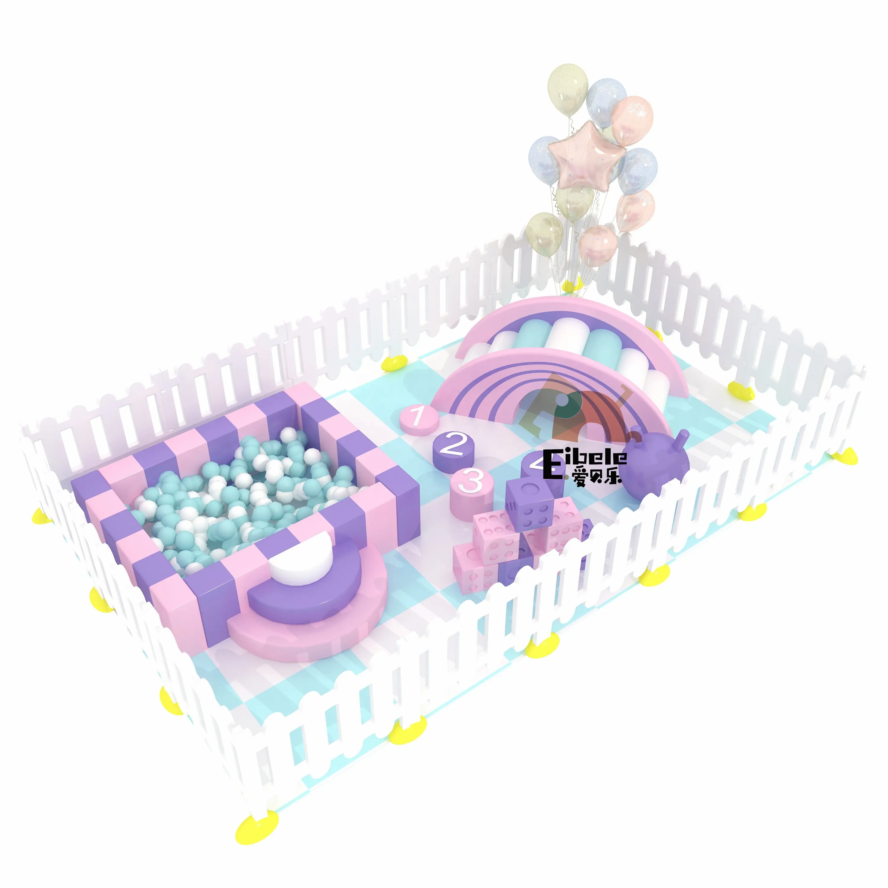 Piscine de balles en mousse pour enfants, location d'événements, couleur Pastel blanc, Portable, piscine de fosse, équipement d'intérieur, Structure de jeu souple, ensemble avec clôture