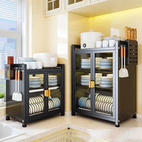 Lemari Penyimpanan Dapur Multi-layer Kapasitas Besar Rak Penyimpanan Mangkuk Piring Lemari Anti Debu dengan Pintu