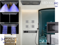 2026 Ensemble de douche thermostatique intégral en laiton, avec pommeau de douche pluie LED musical encastré au plafond pour salle de bain, affichage de la température et 5 modes