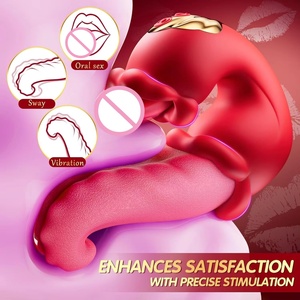 3-in-1 Nippel-, Vagina- und Oralsex-Massagegerät mit 10 starken Vibrationsmodi und Zungenleck-Funktion, Rosen-<span class=keywords><strong>Vibrator</strong></span> für Frauen - Product Image 2