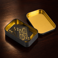 Boîte de rangement de luxe pour cartes à jouer, finition noire mate avec bordure dorée, étui premium pour jeu de poker, petite boîte en métal