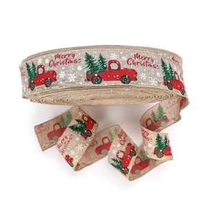 Pita Natal Buatan dengan Tepi Kawat, Motif Santa Claus, Kepingan Salju, Mobil, dan Goni Vintage untuk Dekorasi Pohon Natal - Product Image 6
