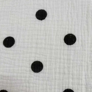 Nouvelle mode 100% coton <span class=keywords><strong>double</strong></span> couche imprimé noir point crêpe <span class=keywords><strong>gaze</strong></span> mousseline tissu - Product Image 6