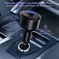 Pengisi Daya Mobil 2-Port untuk Starlink Mini dengan Layar Tampilan Tegangan LED DC 60W + Type-C 27W Dual Simultan