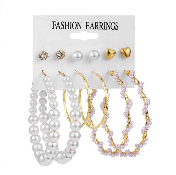 Набор из 6 предметов с геометрическим жемчугом и серьгами с бриллиантами, богемное кольцо-бабочка, женские акриловые серьги-подвески, ювелирные изделия