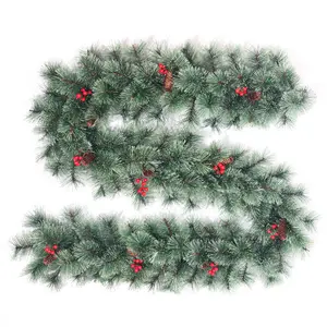 Christmas Decoration Gift Wholesale 270cm Pine Needle Christmas Pine Cone Garland With Red Berry