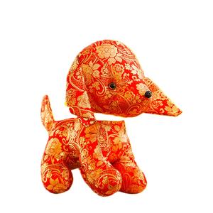 Benutzer definierte Logo Satin Stoff Hunde puppe stehend Doggy für Neujahr Plüsch Blumenmuster Hundes pielzeug - Product Image 1