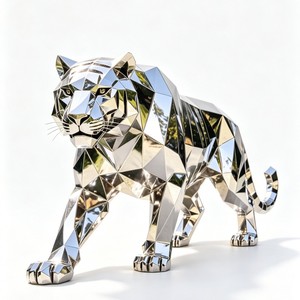 Scultura <span class=keywords><strong>di</strong></span> <span class=keywords><strong>Tigre</strong></span> in Acciaio Inossidabile Lucidato a Specchio in Stile Geometrico Moderno - Opera d'Arte Pubblica Iconica per Esterni <span class=keywords><strong>di</strong></span> Bozhiyi Sculpture - Product Image 1