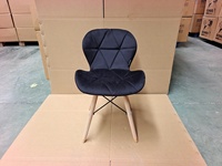 Chaise de salle à manger rembourrée en velours noir et gris avec pieds en bois, vente en gros d'usine