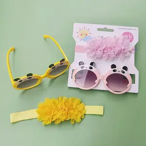 Óculos De Sol Headband Set Bonito Panda Uv Proteção Eye Shade Ink Lens Set para meninos e meninas das crianças