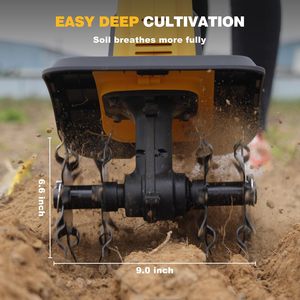 Motoculteur de jardin sans fil 20V 360RPM Cultivateur électrique 2 batteries 2.0Ah Chargeur 9In Largeur de labourage 6.6In Profondeur - Product Image 3