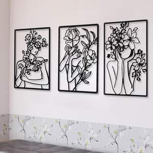 Diy arte Metal pared decoración negro abstracto Metal arte femenino figura pared decoración oro decorativo contemporáneo - Product Image 1