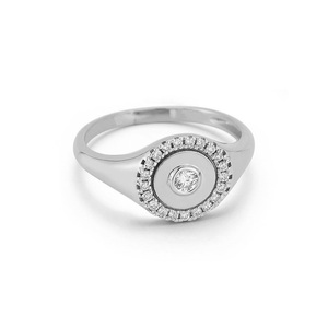Bague chevalière en argent sterling 925 Disc Pave <span class=keywords><strong>diamant</strong></span> dot halo - Product Image 4