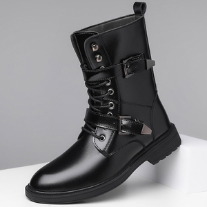 Bottes de motard hautes en cuir pleine fleur pour homme, à double boucle et lacets, doublure chaude, style <span class=keywords><strong>Martin</strong></span>, pour toutes les saisons et usage quotidien à moto - Product Image 5