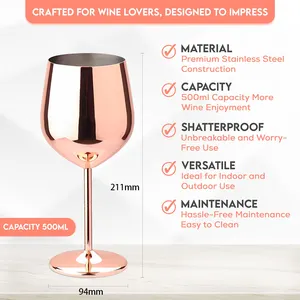 16oz Rose Gold Copper Gold Plated Cocktail Wine Glasses Metal Goblet Champagne Flute Stainless Steel Red Wine Cup Glass