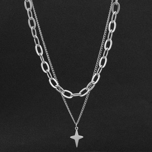 New Simple Niche Design Titanium Steel Double Layered <b>Cross</b> Pendant Necklace Silver Plated Unisex's Necklaces Wholesale Jewelry - Product Image 2