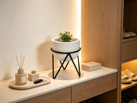 Pot de plante en ciment nordique avec support en métal noir, pot de plante succulente minimaliste pour la décoration de la maison, du bureau ou du rebord de fenêtre