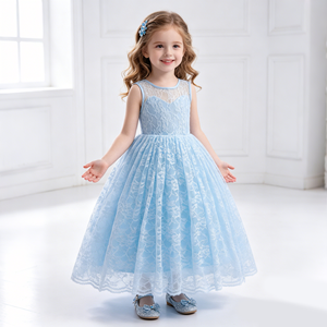 Elegante Abito da Sera Ricamato Blu Cielo 4-5 Anni, Vestito da <span class=keywords><strong>Damigella</strong></span> d'Onore Floreale in Pizzo Ricamato a Mano, Abito da Ballo Personalizzato per Bambina, Abito da Principessa per Feste - Product Image 1