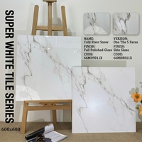 Carreaux de porcelaine effet marbre blanc modernes pour intérieur/extérieur 60x60cm, ignifuges, durables, antidérapants pour villas, centres commerciaux et écoles