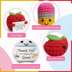 Lápiz de ganchillo hecho a mano con forma de manzana, con tarjeta de agradecimiento por ayudarme a crecer, muñeco de punto emocional, regalo para profesores. - Product Image 4