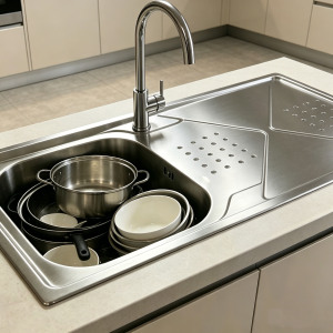 <span class=keywords><strong>Fregadero</strong></span> de Cocina de Acero Inoxidable SUS304 Antibacteriano y Antimanchas <span class=keywords><strong>con</strong></span> <span class=keywords><strong>Escurridor</strong></span> Integrado, <span class=keywords><strong>Fregadero</strong></span> <span class=keywords><strong>Pequeño</strong></span> Multiusos - Product Image 3