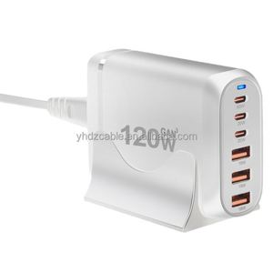 65W Smart PD USB C Wall Charger Station 6 Ports 120W 5V/3A 15W Mobile Desktop Stand EU <b>Plug</b> Compatible 3A3C Laptop <b>Adapter</b> - Product Image 4
