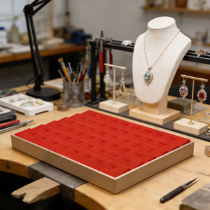Plateau de présentation et de rangement pour bijoux en velours rouge, pour boucles d'oreilles, colliers, pendentifs, bagues, montres, bracelets et perles - Product Image 3