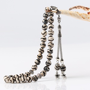 8MM pietra di agata naturale argento nappa rosario Sibha perline di preghiera islamiche musulmano Tespih <span class=keywords><strong>Tasbih</strong></span> - Product Image 1