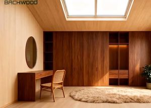 Armoire en bois naturel coiffeuse intégrée armoire de rangement ouverte meubles de chambre élégants espace de chambre chaud - Product Image 5