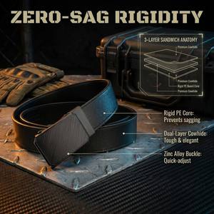 เข็มขัดหนังแท้ TUSHI แบบแข็งสำหรับผู้ชาย, เข็มขัดปืนแบบแข็ง Zero-Sag CCW สำหรับขายส่ง, เข็มขัดเสริมความแข็งแรงสำหรับใช้งานในธุรกิจ EDC - Product Image 1