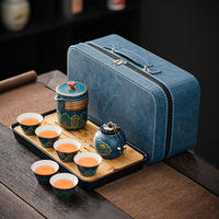 Service à thé chinois extérieur portable tout-en-un Style de conception classique comprend un infuseur de plateau de tasse de théière en porcelaine pour sac cadeau de voyage