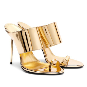 Luxury Brand Design Patent PU Shining Gold Women High Heel Mules - Product Image 1