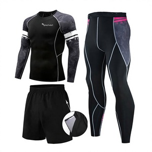Ensemble de rashguard à manches longues pour homme, noir, en spandex et polyester, séchage rapide, vêtements de fitness, short long John - Product Image 1